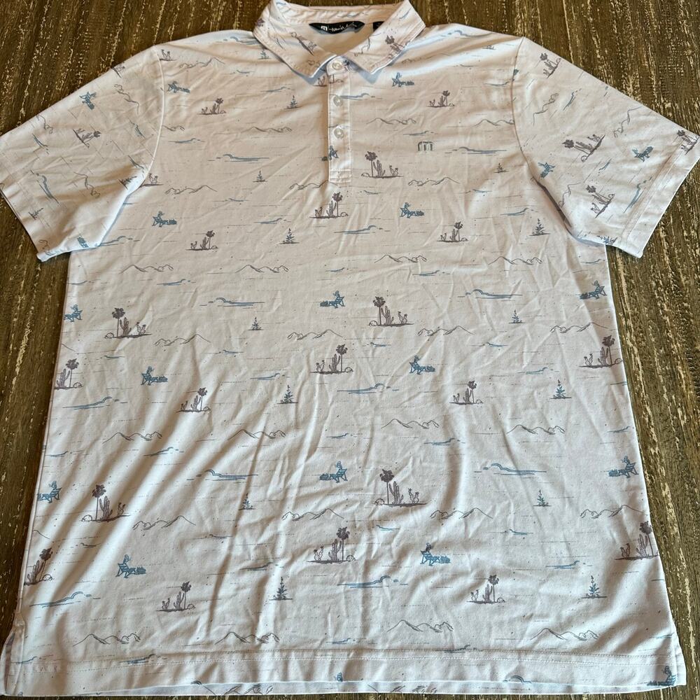 Travis Mathew Desert AOP Golf Polo Shirt Light Gray Men’s Size XL